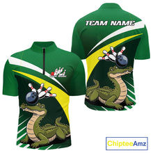 Load image into Gallery viewer, Custom Funny Green Alligator Bowling Quarter-Zip Shirt For Men, Bowling League Shirt For Team IPHW9926
