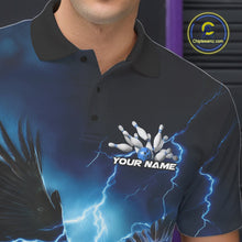 Load image into Gallery viewer, Custom Blue Thunder Lightning Eagle Bowling Men Polo Shirts, Eagle Bowling Team Jerseys IPHW10146