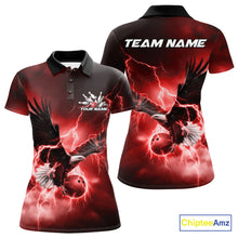 Load image into Gallery viewer, Custom Red Thunder Lightning Eagle Bowling Women Polo Shirts, Eagle Bowling Team Jerseys IPHW10147