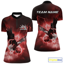 Load image into Gallery viewer, Custom Red Thunder Lightning Eagle Women Bowling Shirts, Eagle Bowling Team Jerseys IPHW10147