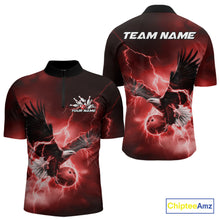 Load image into Gallery viewer, Custom Red Thunder Lightning Eagle Bowling Men Quarter-Zip Shirts, Eagle Bowling Team Jerseys IPHW10147