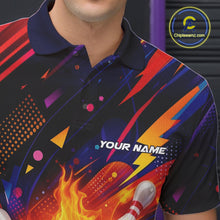 Load image into Gallery viewer, Custom Colorful Fire Flame Bowling Team Men Polo Shirt, Bowling League Shirt IPHW10297
