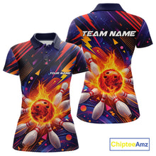 Load image into Gallery viewer, Custom Colorful Fire Flame Bowling Team Women Polo Shirt, Bowling League Shirt IPHW10297