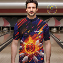 Load image into Gallery viewer, Custom Colorful Fire Flame Bowling Team Men Quarter-Zip Shirt, Bowling League Shirt IPHW10297