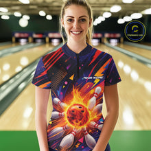 Load image into Gallery viewer, Custom Colorful Fire Flame Bowling Team Women Quarter-Zip Shirt, Bowling League Shirt IPHW10297