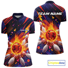 Load image into Gallery viewer, Custom Colorful Fire Flame Bowling Team Women Quarter-Zip Shirt, Bowling League Shirt IPHW10297