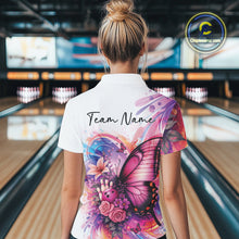 Load image into Gallery viewer, Custom Colorful Butterfly And Roses Flowers Bowling Women Polo Shirts With Name IPHW10298