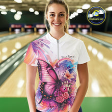 Load image into Gallery viewer, Custom Colorful Butterfly And Roses Flowers Bowling Women Quarter-Zip Shirts With Name IPHW10298