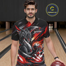 Load image into Gallery viewer, Personalized Black And Red Dragon Bowling Team Jerseys, Dragon Bowling Polo Shirt IPHW10299
