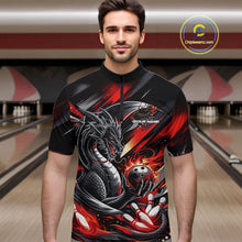 Load image into Gallery viewer, Personalized Black And Red Dragon Bowling Team Jerseys, Dragon Bowling Quarter-Zip Shirt IPHW10299