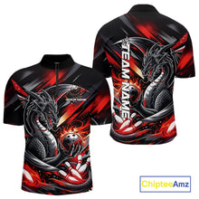 Load image into Gallery viewer, Personalized Black And Red Dragon Bowling Team Jerseys, Dragon Bowling Quarter-Zip Shirt IPHW10299