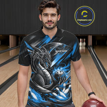Load image into Gallery viewer, Personalized Black And Blue Dragon Bowling Team Jerseys, Dragon Bowling Polo Shirt IPHW10300