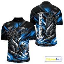 Load image into Gallery viewer, Personalized Black And Blue Dragon Bowling Team Jerseys, Dragon Bowling Quarter-Zip Shirt IPHW10300