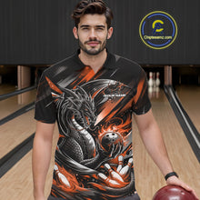 Load image into Gallery viewer, Personalized Black And Orange Dragon Bowling Team Jerseys, Dragon Bowling Polo Shirt IPHW10301