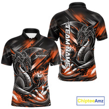 Load image into Gallery viewer, Personalized Black And Orange Dragon Bowling Team Jerseys, Dragon Bowling Polo Shirt IPHW10301