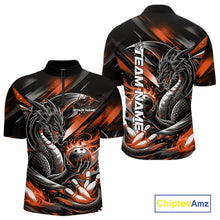 Load image into Gallery viewer, Personalized Black And Orange Dragon Bowling Team Jerseys, Dragon Bowling Quarter-Zip Shirt IPHW10301