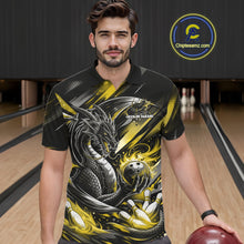 Load image into Gallery viewer, Personalized Black And Yellow Dragon Bowling Team Jerseys, Dragon Bowling Polo Shirt IPHW10302