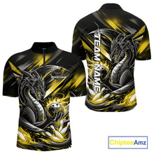 Load image into Gallery viewer, Personalized Black And Yellow Dragon Bowling Team Jerseys, Dragon Bowling Quarter-Zip Shirt IPHW10302