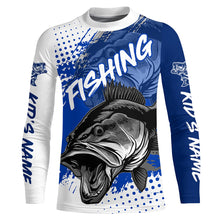 Load image into Gallery viewer, Personalized Bass Long Sleeve Tournament Fishing Shirts, Custom Bass Fishing Jerseys | Blue IPHW5800