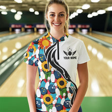 Load image into Gallery viewer, Custom Sunflower Bowling Pattern Quarter-Zip Shirt For Women, Sunflower Bowling Team Shirt IPHW8439