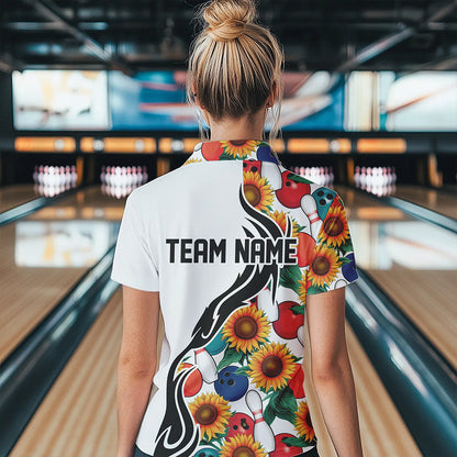 Custom Sunflower Bowling Pattern Quarter-Zip Shirt For Women, Sunflower Bowling Team Shirt IPHW8440