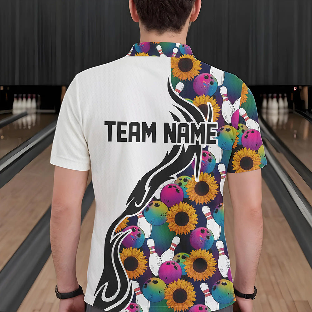 Custom Sunflower Bowling Pattern Polo Shirts For Men, Sunflower Bowling Team Shirts IPHW8441