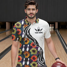 Load image into Gallery viewer, Custom Sunflower Bowling Pattern Polo Shirts For Men, Sunflower Bowling Team Shirts IPHW8442