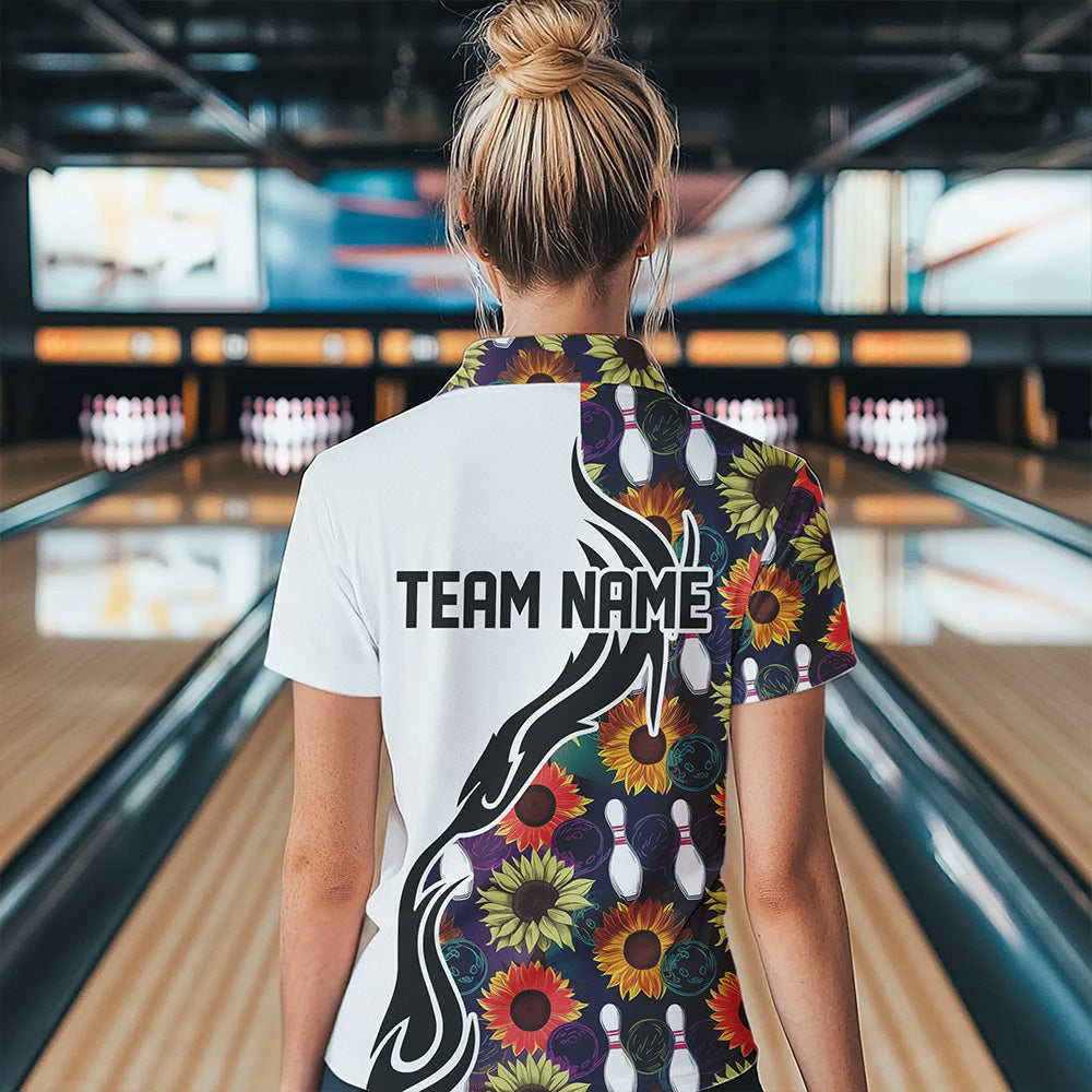 Custom Sunflower Bowling Pattern Quarter-Zip Shirt For Women, Sunflower Bowling Team Shirt IPHW8442
