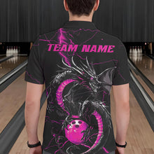 Load image into Gallery viewer, Black And Pink Custom Dragon Bowling Polo Shirts For Men, Dragon Bowling League Shirts IPHW8688