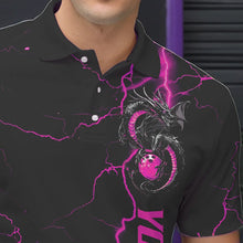 Load image into Gallery viewer, Black And Pink Custom Dragon Bowling Polo Shirts For Men, Dragon Bowling League Shirts IPHW8688