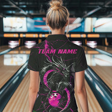 Load image into Gallery viewer, Black And Pink Custom Dragon Bowling Polo Shirts For Women, Dragon Bowling League Shirts IPHW8688