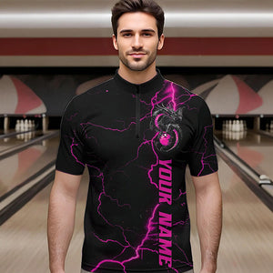 Black And Pink Custom Dragon Bowling Quarter-Zip Shirts For Men, Dragon Bowling League Shirts IPHW8688