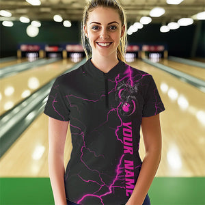 Black And Pink Custom Dragon Bowling Womens Quarter-Zip Shirt, Dragon Bowling League Shirts IPHW8688