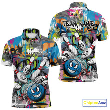 Load image into Gallery viewer, Custom Funny Graffity Bowling Polo Shirts For Men, Bowling Team Shirt IPHW9381