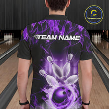 Load image into Gallery viewer, Custom Black And Purple Flame Bowling Team Polo Shirts For Men, Fire Bowling League Shirt IPHW9387