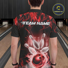 Load image into Gallery viewer, Custom Black And Red Flame Bowling Team Polo Shirts For Men, Fire Bowling League Shirt IPHW9388