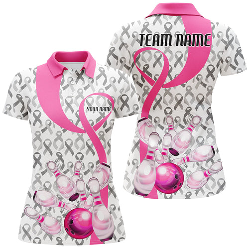 Custom Breast Cancer Pink Ribbon Ladies Bowling Shirts, Breast Cancer Awareness Team Jersey IPHW7012