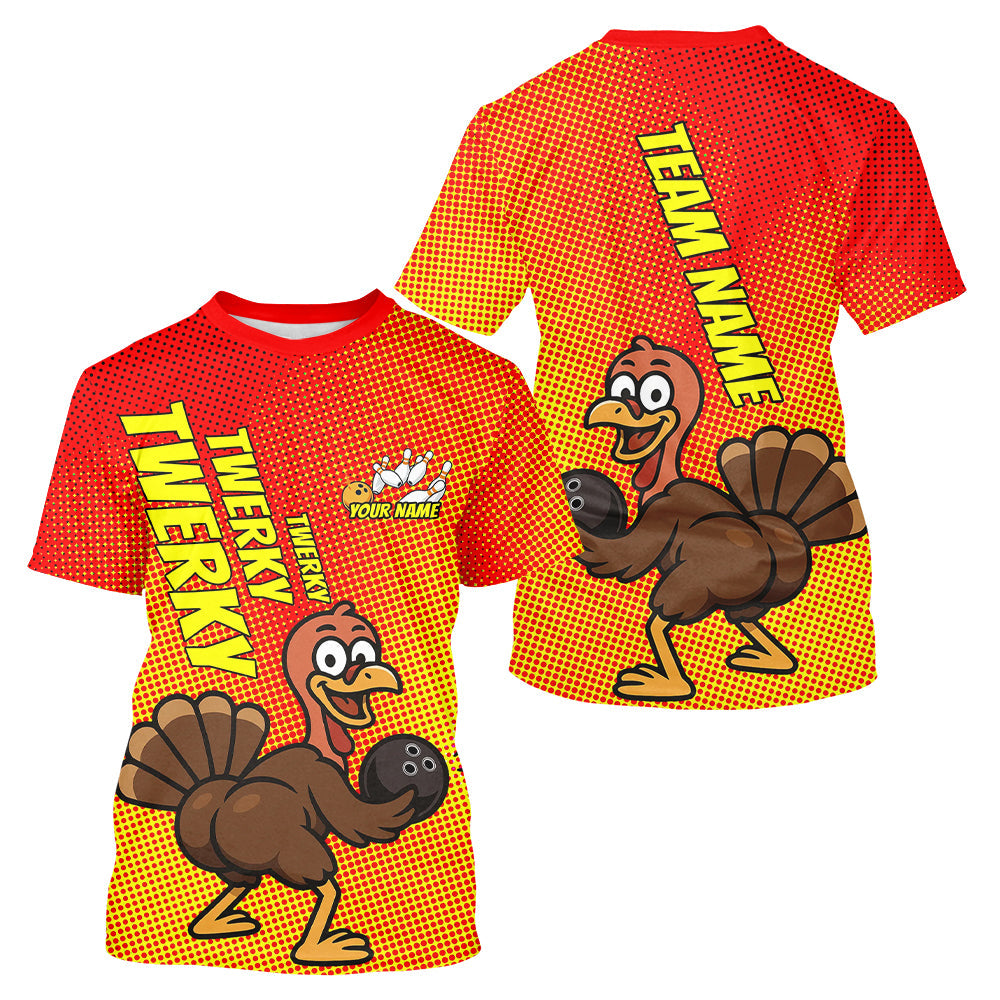 Custom Funny Twerky Turkey Bowling T-Shirts For Men, Thanksgiving Bowling IPHW9764
