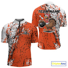 Load image into Gallery viewer, Custom Funny Orange Thanksgiving Turkey Bowling Men Quarter-Zip Shirts, Turkey Bowling Jerseys IPHW9765