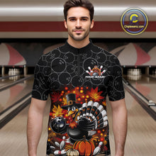 Load image into Gallery viewer, Custom Funny Thanksgiving Turkey Bowling Men Quarter-Zip Shirts, Autumn Bowling Shirt IPHW9771
