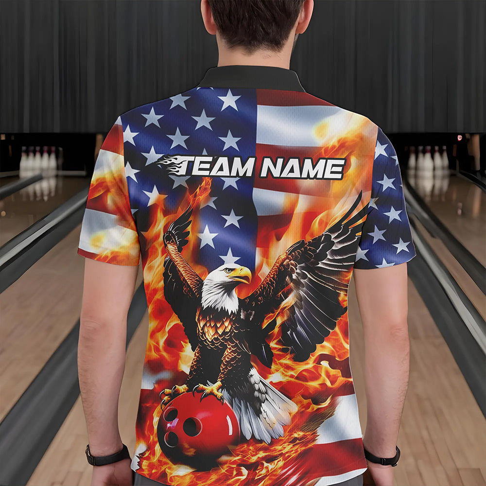 Custom USA Eagle Bowling Polo Shirts For Men, Patriotic Bowling League Shirt IPHW8451