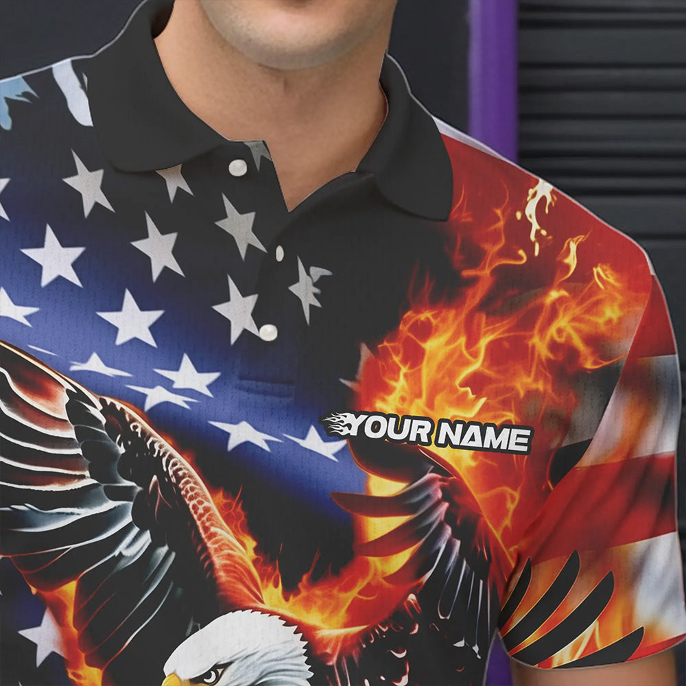Custom USA Eagle Bowling Polo Shirts For Men, Patriotic Bowling League Shirt IPHW8451