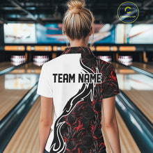 Load image into Gallery viewer, Custom Black And Red Flame Bowling Team Shirts, Bowling League Shirt Women Bowling Jersey IPHW10543