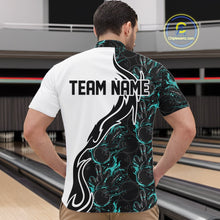 Load image into Gallery viewer, Custom Black And Turquoise Blue Flame Bowling Team Shirts, Men Bowling League Shirt IPHW10544