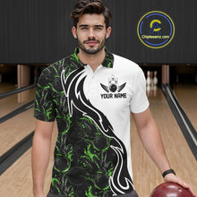 Load image into Gallery viewer, Custom Black And Green Flame Bowling Team Shirts, Bowling League Shirt Men Bowling Jersey IPHW10547
