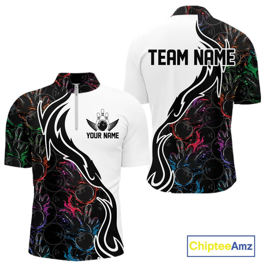Custom Colorful Flame Bowling Team Shirts, Bowling League Shirt Men Bowling Jersey IPHW10548