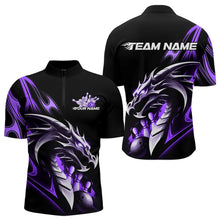 Load image into Gallery viewer, Custom Black And Purple Flame Dragon Bowling Quarter-Zip Shirts For Men, Bowling League Shirt IPHW8704