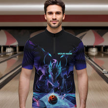 Load image into Gallery viewer, Custom Blue And Purple Dragon Bowling Jerseys, Dragon Bowling Team Quarter-Zip Shirts For Men IPHW8954