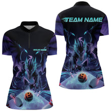 Load image into Gallery viewer, Custom Blue And Purple Dragon Bowling Jerseys, Dragon Bowling Team Women Quarter-Zip Shirts IPHW8954