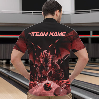 Custom Black And Red Dragon Bowling Jerseys, Dragon Bowling Team Quarter-Zip Shirts For Men IPHW8955
